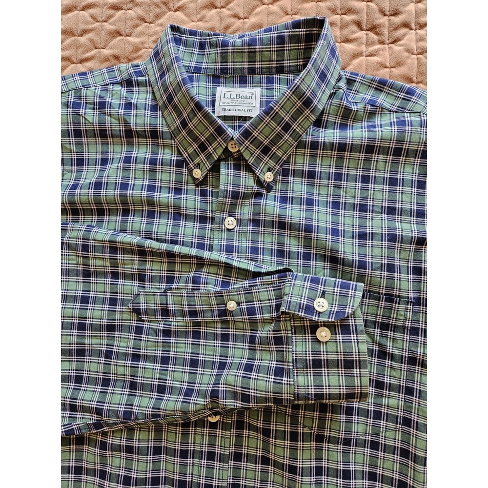L.L. Bean Traditional Fit Men's Long Sleeve Button Down Blue Green Shirt, Sz. XL